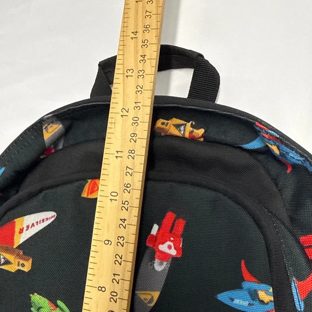 Quiksilver Black Robot Surfer Skateboard Print Mini Backpack Canvas 12 inch